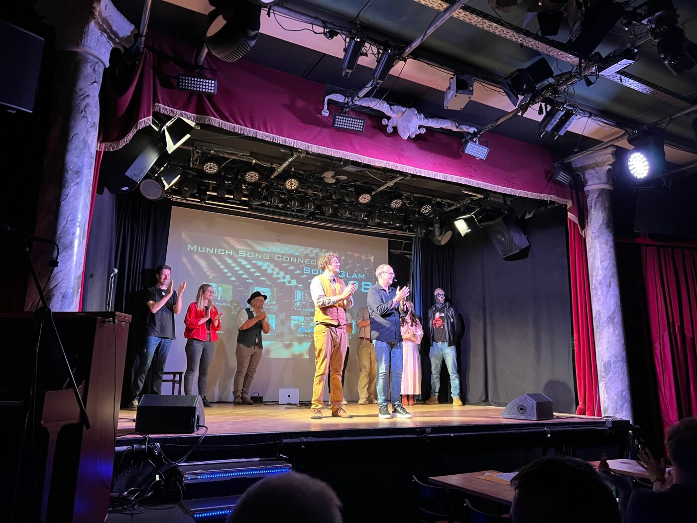 Performers on stage at the Munich Song Contest Song Slam